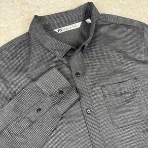 TravisMathew Button Up Shirt Mens XL Gray Micro Check Long Sleeve Performance